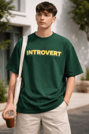 Introvert Energy Oversized Tee – Bottle Green - Image 3